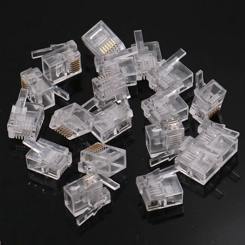 50PCS/lot RJ11 RJ12 Connector 6P6C Right Buckle Cable Plug DIY EV3 NXT Cable Plug Crystal Head