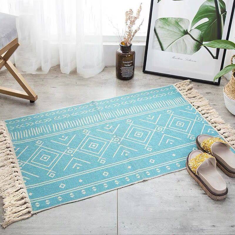 60*90cm retro boheme håndvævet bomuld linned tæpper kvast sengekant tæppe geometriske gulve måtter soveværelser boligindretning: 3
