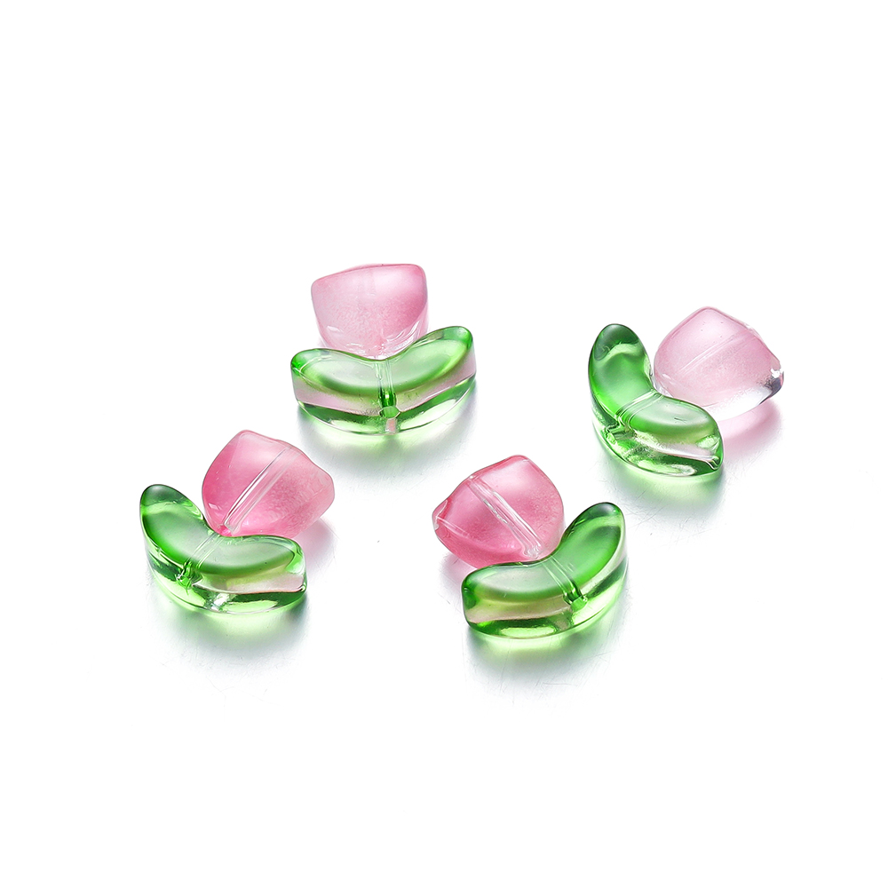 10/20Set Tulips Flower Lampwork Beads Multicolor Glass Flora Beads Multicolor Loose Beads for DIY Bracelets Jewelry Making: Gold / 2mm