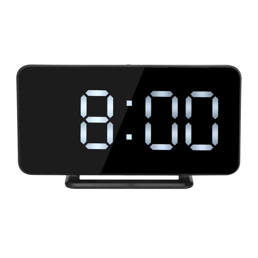 LED Mirror Electronic Clock with Temperature Display Automatic Brightness Wall Mounted or On the Desk Material Desk