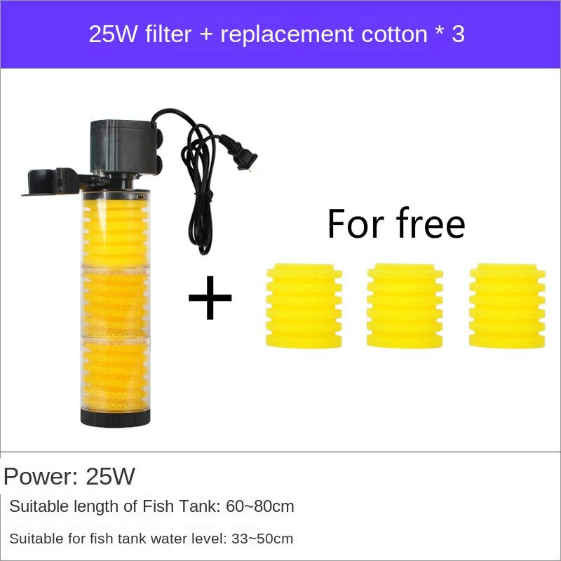 3 in1 en akvarie akvarium filterpump intern filter svampar multifunktion dränkbar pump inbyggd renare syresatt: 25w 3 filtersvampar