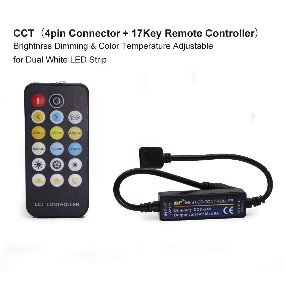 Enkele Kleur/Cct/Rgb/Rgbw/Rgb + Cct Rf 17/28Keys Draadloze Afstandsbediening dc 5-24V Voor 2835 5050 5630 5730 Led Strip Verlichting: Double White