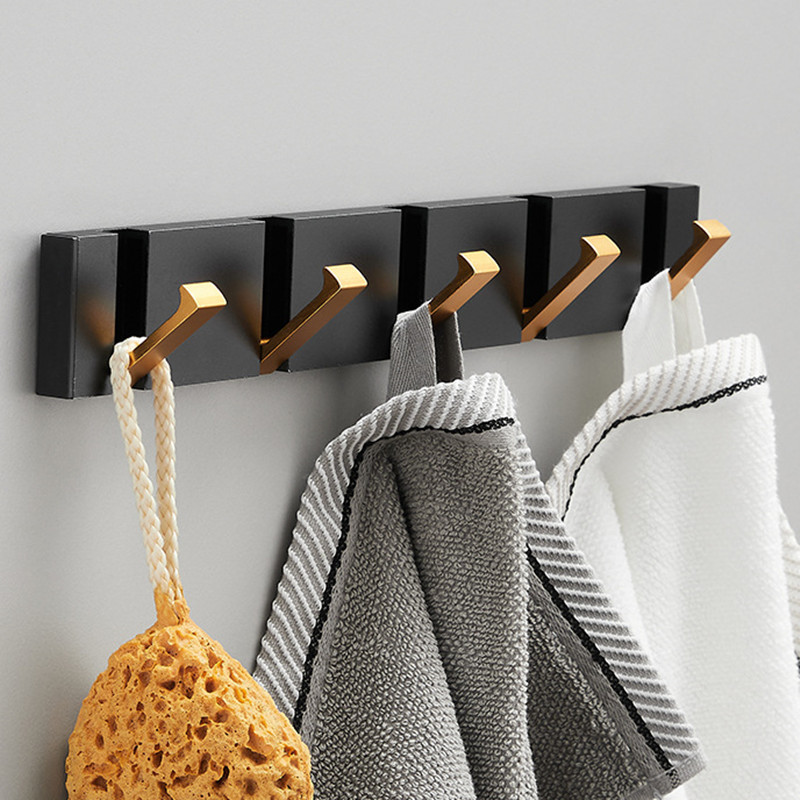 Zwart Gouden Robe Haken Vouwen Handdoek Hanger Installatie Muur Haken Coat Kleding Houder Voor Badkamer Keuken Slaapkamer Hal