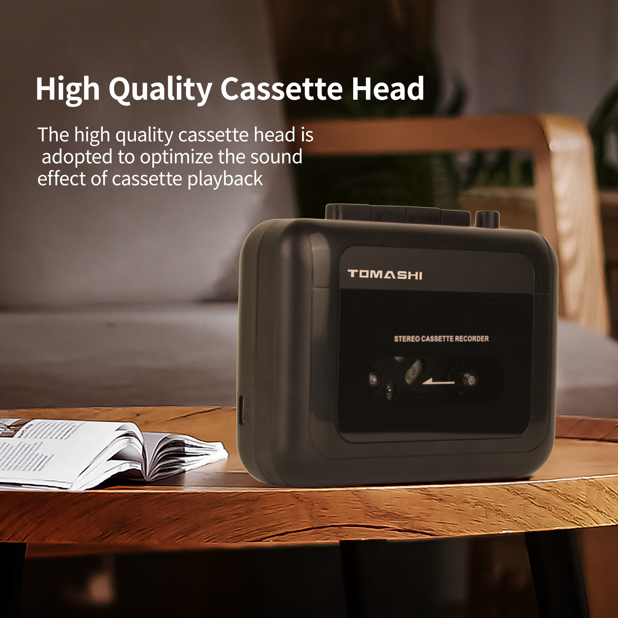 TOMASHI Lettore di cassetta stereo portatile Registratore a nastro Walkman con microfono, Jack per cuffie, lettore di cassetta