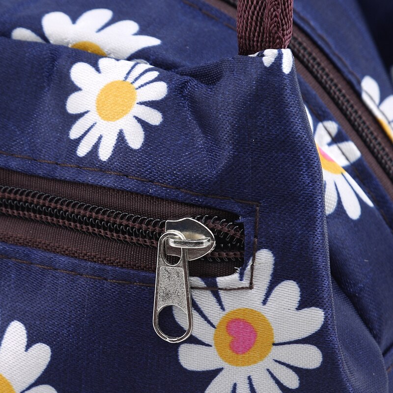 Bolsas de almuerzo para mujeres, lona funcional portátil, Impresión de flores blancas, aislamiento térmico, alimentos, Picnic, refrigerador para niños, fiambrera, bolsa de mano