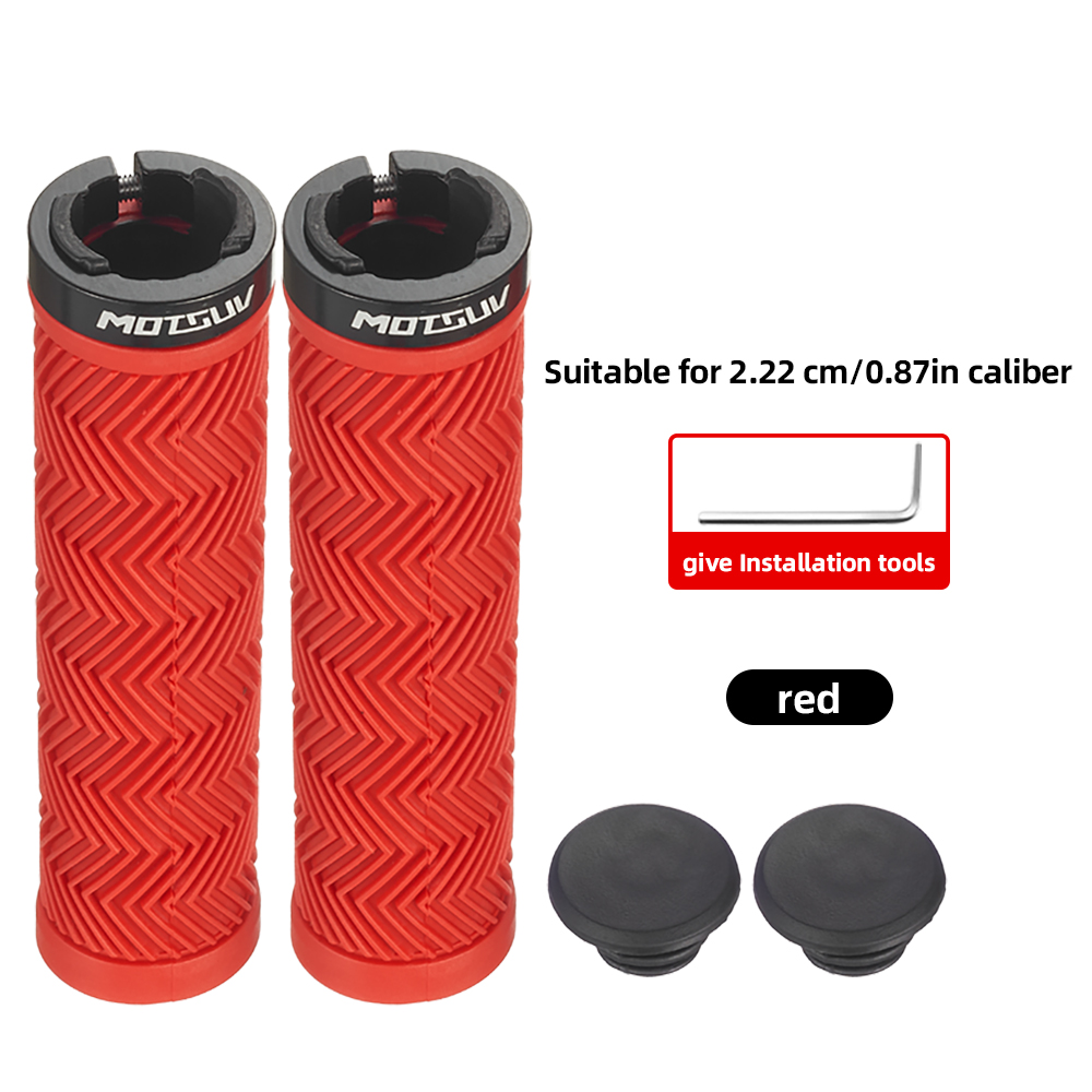Manoplas MOTSUV para bicicleta de montaña, empuñadura de manillar de goma antideslizante, anillo de bloqueo de aleación de aluminio, corrugado, accesorios de ciclismo a prueba de golpes: Rojo