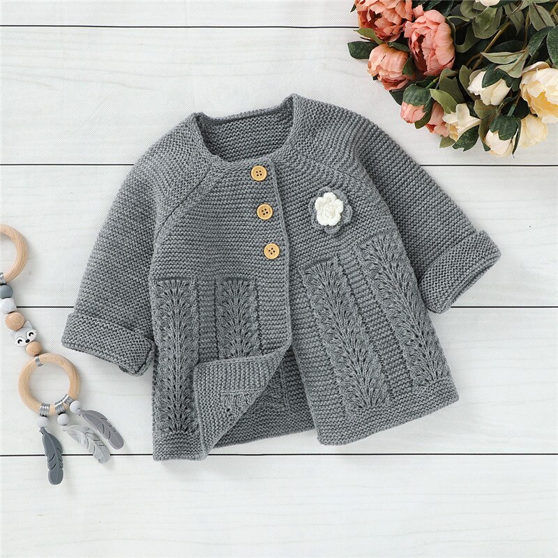 Kleinkind Baby Mädchen Jungen Strickjacke Tasten zur Seite fahren Beiläufige Gestrickte Oberbekleidung Mäntel oben lang Ärmel Nette Strickwaren Winter Herbst Kleidung