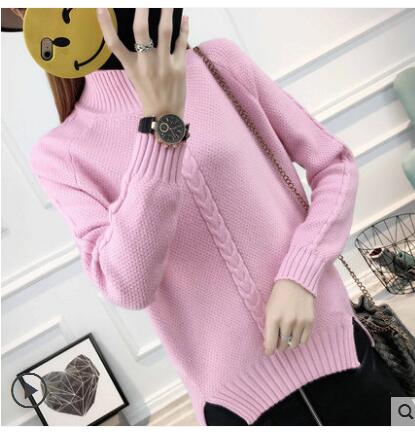 Women Turtleneck Winter Warm Sweater Long Sleeve Loose Casual Knitted Women Sweaters And Pullovers Female Jumper Tops: Pink / L