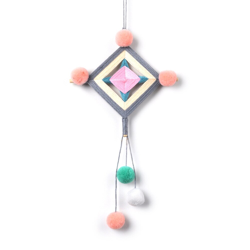 Fait à la main indien Mandala dieu oeil boule de cheveux tenture murale pendentif tricoté à la main laine frange suspendus enfants trucs mur décor à la maison: B