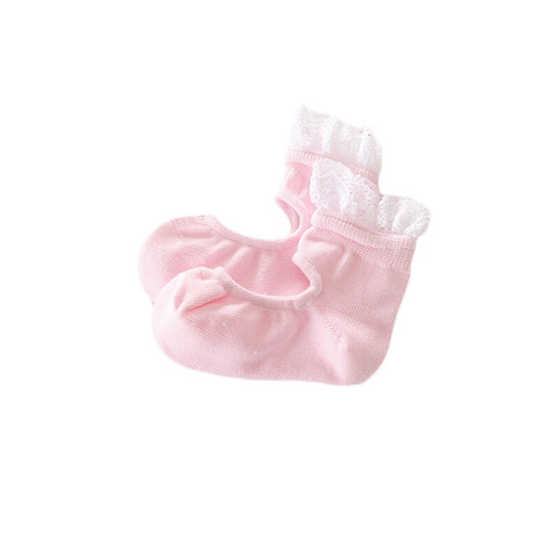 one pairs girls baby kids frilly lace cotton socks ruffled soft trim ankle anklet cute toddler lovely footwear lace ballet socks: pink / S Anti-slip
