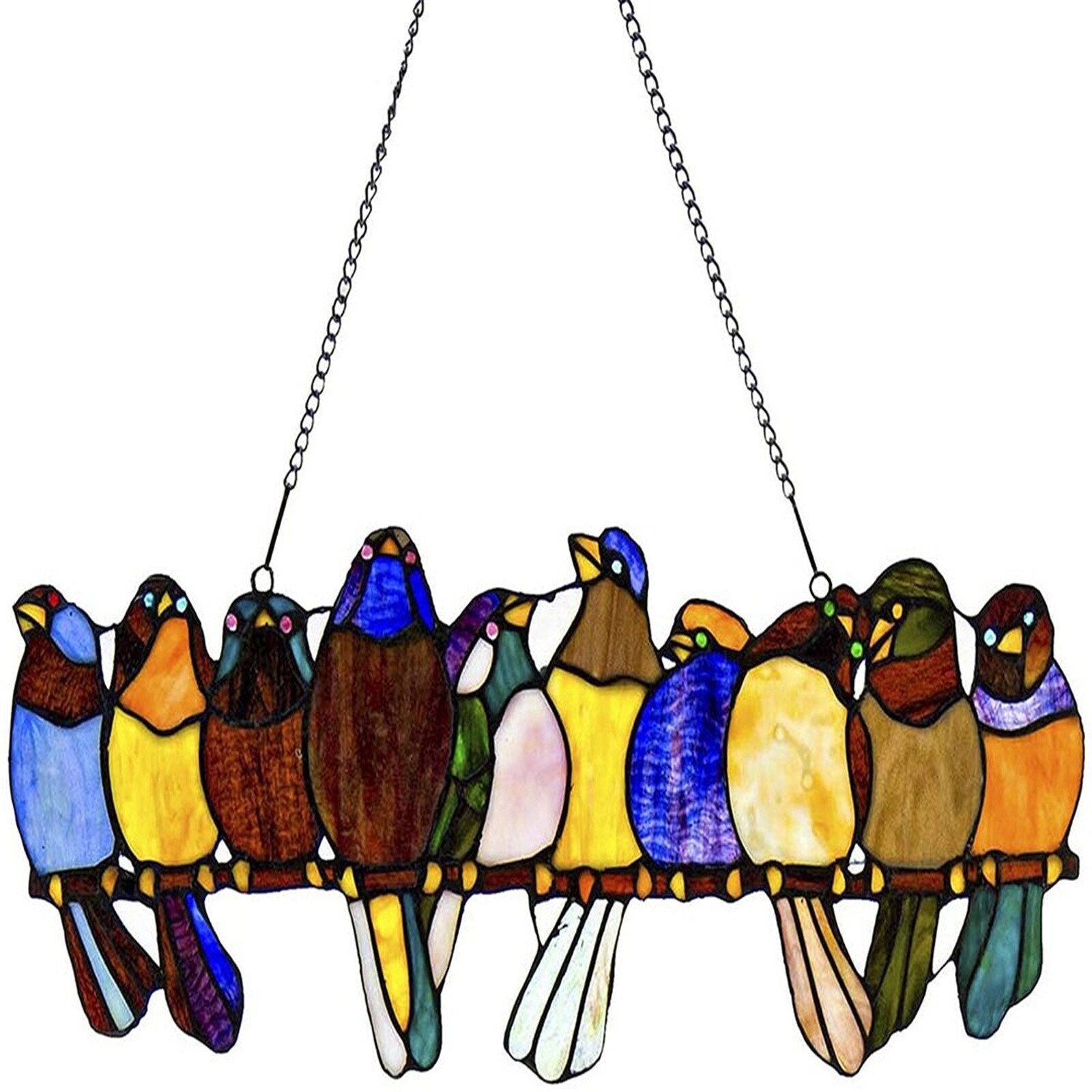 Stained Glass Parrot Birds on a Wire Hanging Window/Wall Panel Glass Wall Decoration with Chain Suncatcher home decoration