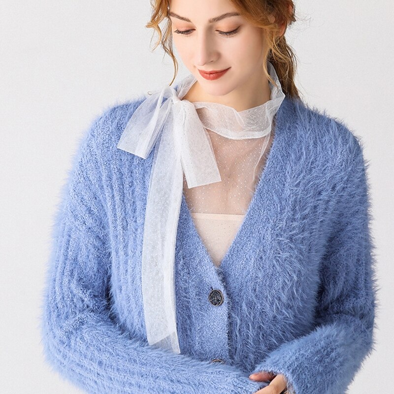 Dames coltrui strik nep kraag doorschijnend gaas glanzende pailletten afneembare trui half topje shirt decoratief vest