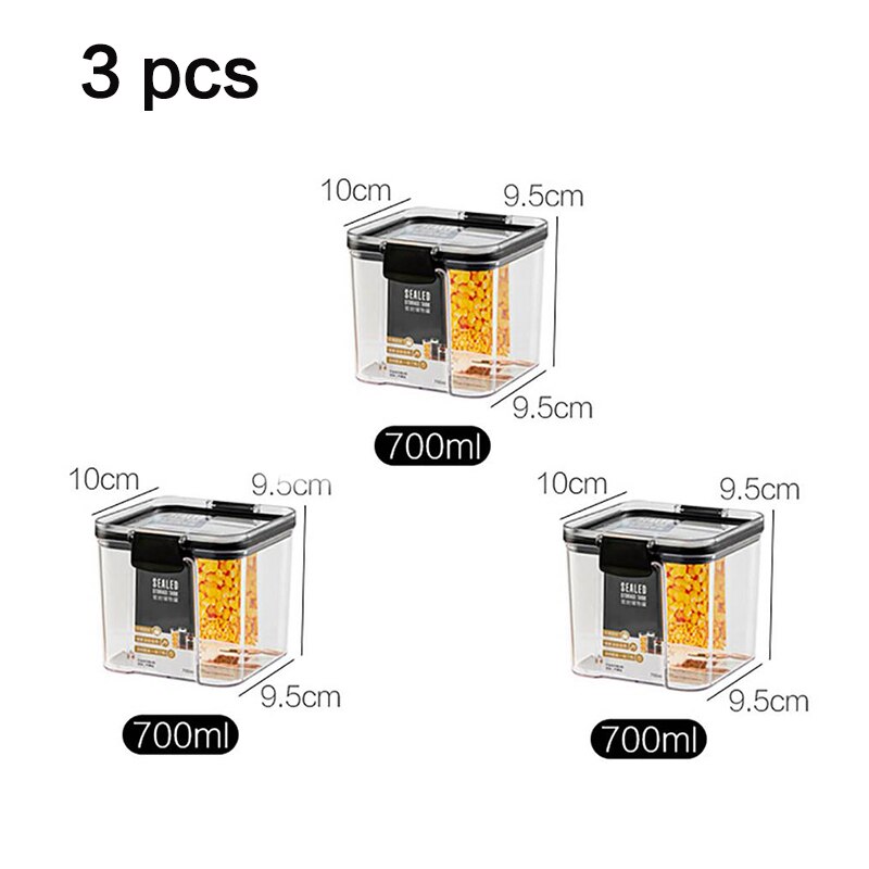 Huisdier Vierkante Transparante Verzegelde Vers Houden Doos Keuken Graan Opslagtank Snack Gedroogd Fruit Opslag Jar Keuken Gereedschap Levert: 3pc 700ml