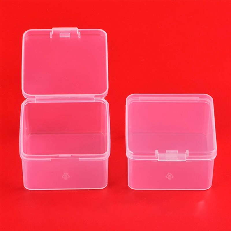 2.56x2.56x1.5in Plastic Box Clear Storage Containers Box Square Storage Containers Box w/ Hinged Lid for Small Items