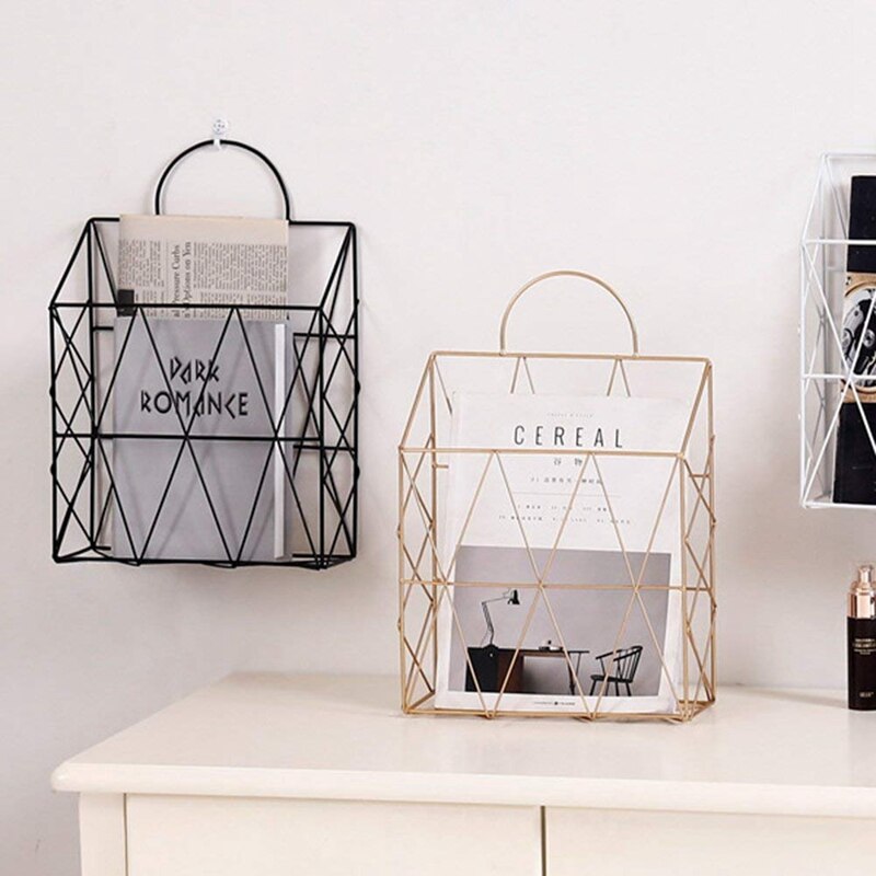 Magazine Holder Hanging Wall Mounted Newspaper Periodical Book Document File Organizer Basket Metal Shelf Storage Container Di