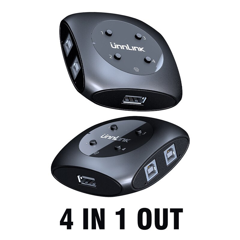 Unnlink 2/4 Ports USB Switch Selector Hotkey 2/4 PCs Computers Laptops Share USB Device Switcher Box For U Disk Scanner Printer: 4 Ports