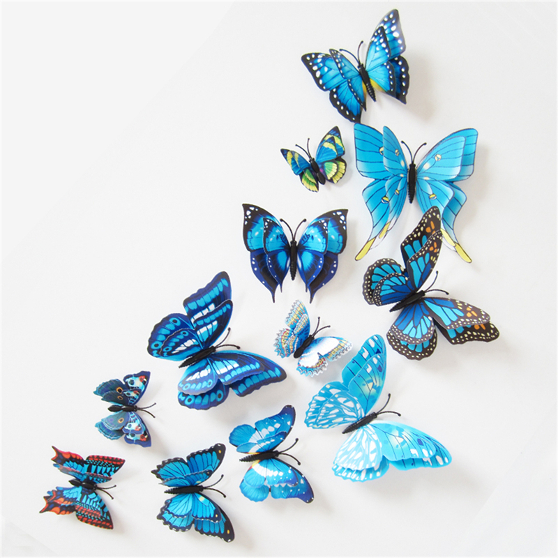 12 Uds pegatinas de mariposa 3D para pared manualidades decoración hogareña pegatinas de pared para sala de estar, dormitorio, cocina, baño, decoración para habitación de niños