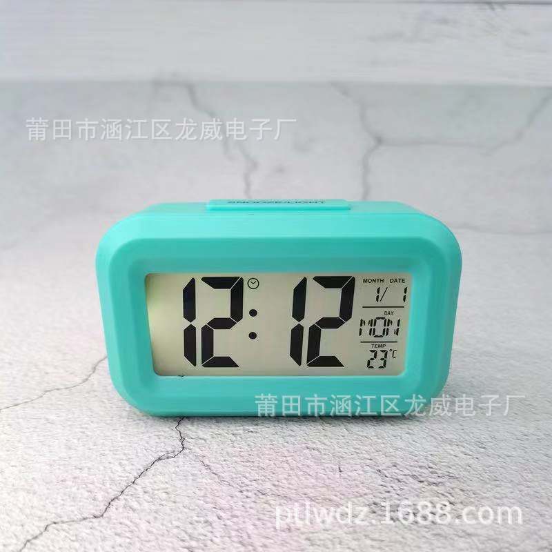 Ins Mini LED Alarm Clock Luminous Digital Desktop Clock Table Electronic Multifunction Clocks cute clock: Green