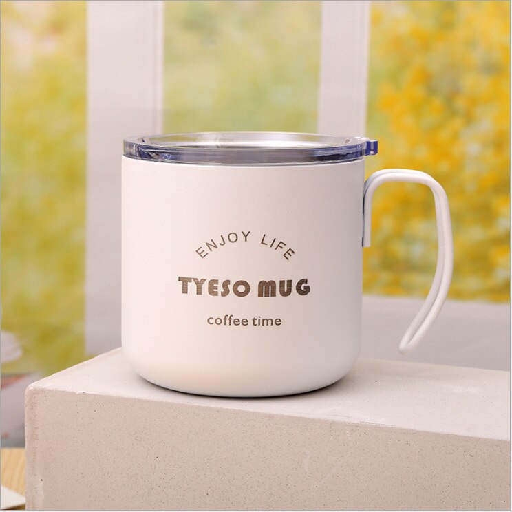 Favourite TYESO 304 Stainless Steel Vacuum Coffee Cup With Lid Office Portable Milk Drink Water Tea Metal Travel Mug Taza: White