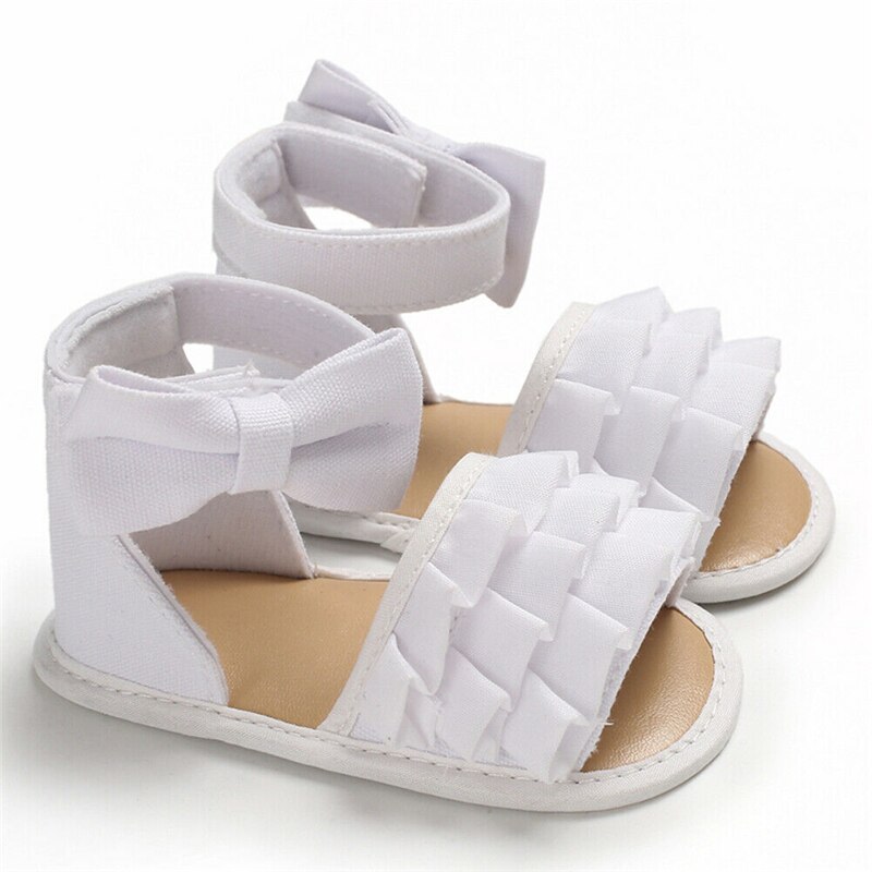 Nova moda infantil do bebê menina sandálias sola macia da criança sapatos de verão plissados babados meninas arco-nó sandália: WHITE / 11
