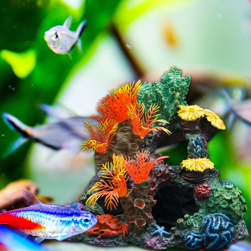 Aquarium Decor Reef Coral Artificial Resin Cave Ornament Fish Tank Decorations