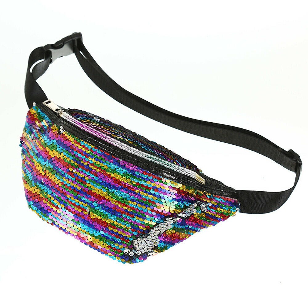 Taille Taschen Frauen Reisen Pailletten PU Leder Schulter Brust Tasche Fanny Pack Geld Gürtel Brieftasche Glitter Bum Tasche Pouch: Multi Color