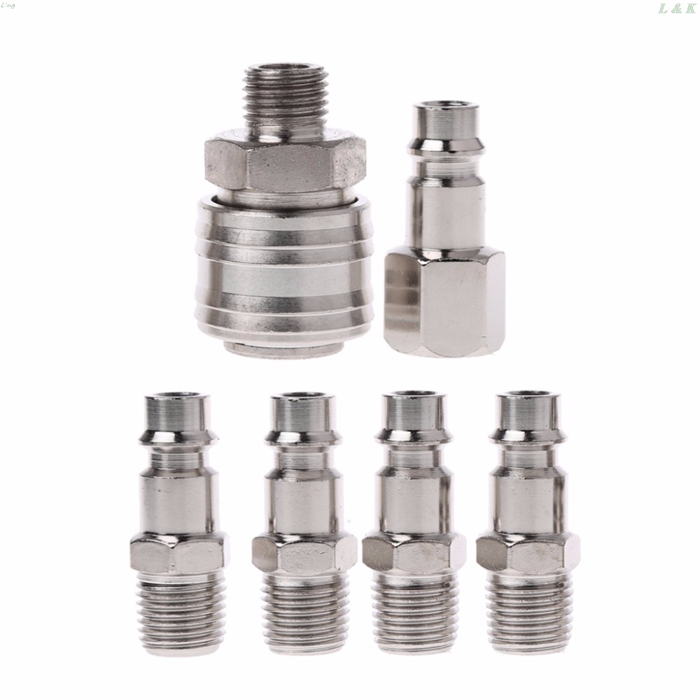 6 Pcs EURO Air Line Hose Compressor Fitting Connector Quick Release Set 1/4" BSP M03 L29K