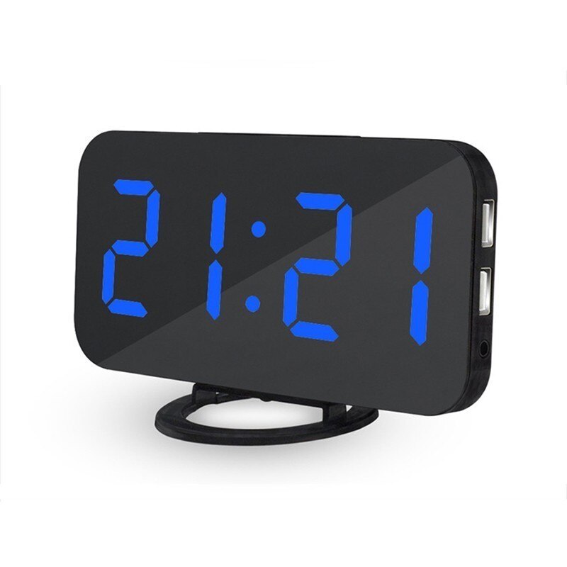 Digitale Wekker Led Spiegel Klokken Snooze Usb Elektronische Despertador Tafel Stand Muur Opknoping Klokken Auto Verstelbare Licht: Blue