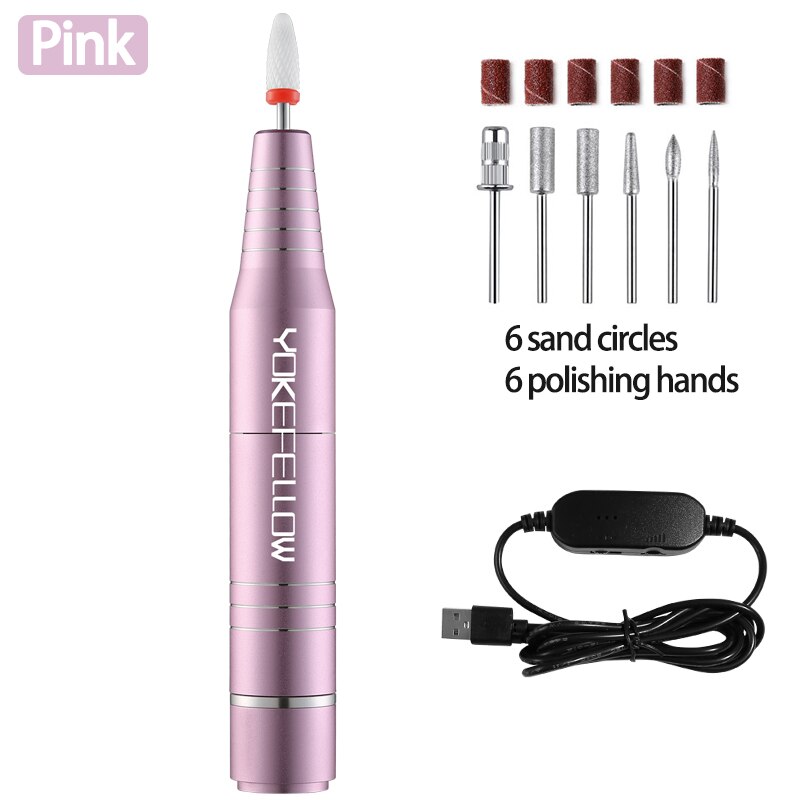 Electric Nail Drill Machine For Acrylic Gel Polish File With Cutter Strong Nail Sander 30000RPM Cordless Portable Nail Drill Pen: 20000RPM-PK
