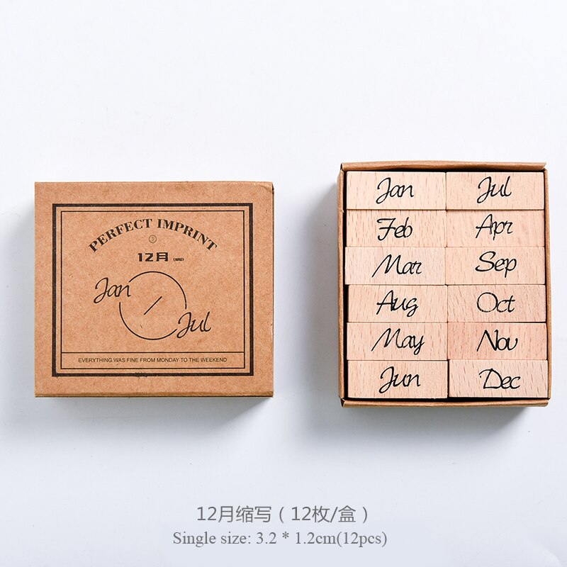 Jianwu vintage måned uge planner stempel grundlæggende funktion serie digitalt symbol stempel træ diy forsegling papirvarer kontorartikler: Måned forkortelse