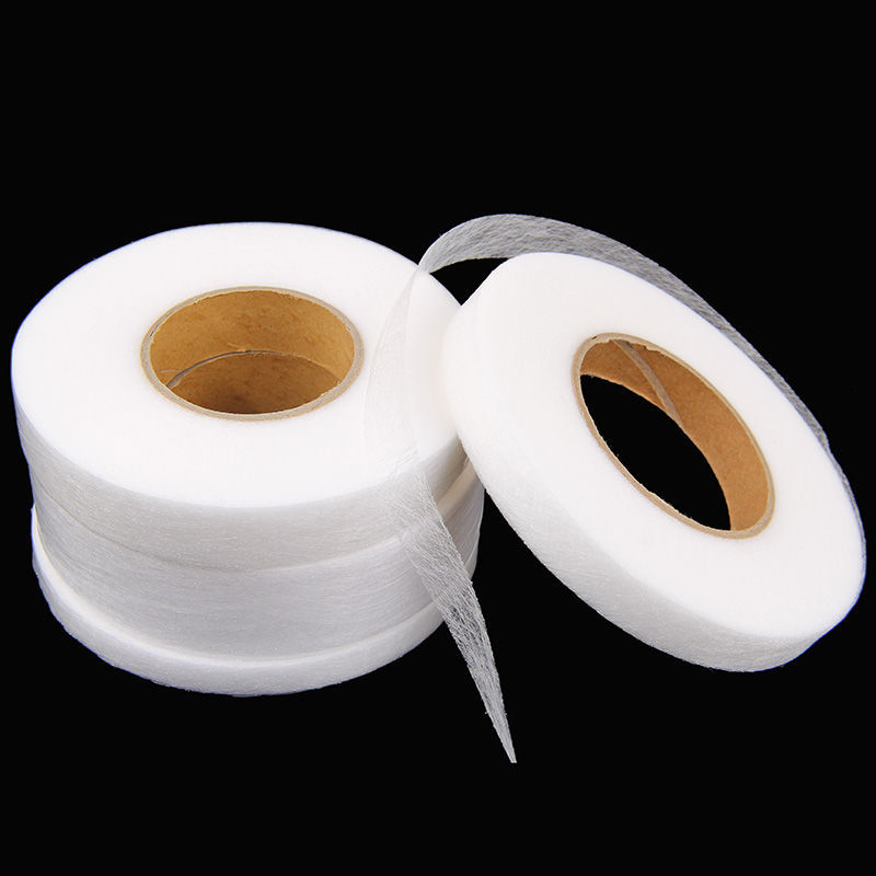Tela adhesiva de doble cara para ropa, cinta adhesiva para planchar en dobladillo, Web de entrelazado, accesorios de costura DIY, blanco y negro, 64 metros