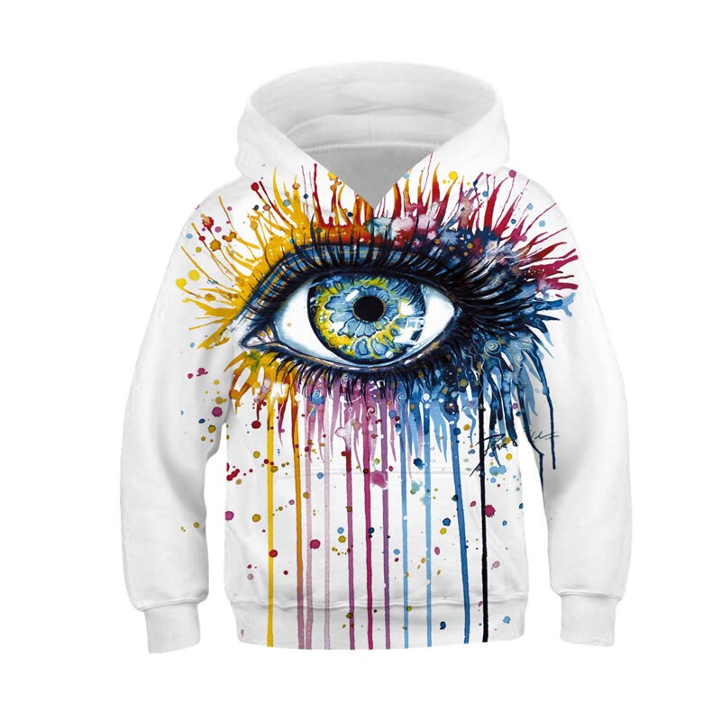Spring Fall Teen Boy Girl 3D Artist Sweatshirt Cloth Kid Hooded Striped Print Casual Hooded Child Clothes 10 11 12 Year: White Eye / M Fit 8-9 Year