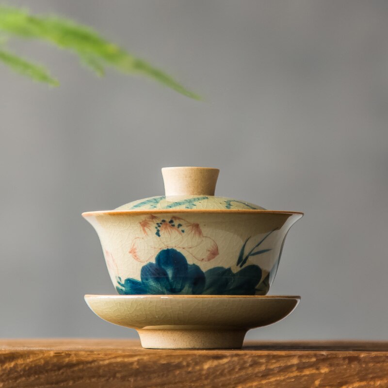 Kinesisk testel turee gaiwan vintage håndmalet keramik testel sæt håndmalet benporcelæn porcelæn kung fu te sæt skål: 1