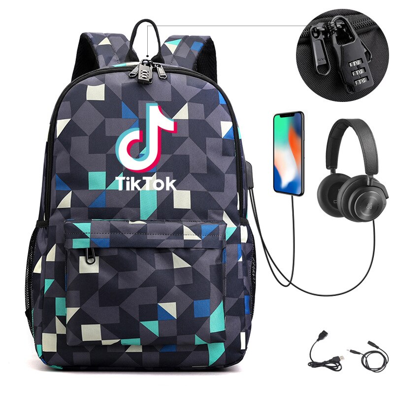 Zaino TikToK multifunzione USB Charge Travel Mochilas Canvas Student zaino antifurto per adolescenti ragazzi ragazze borse da scuola