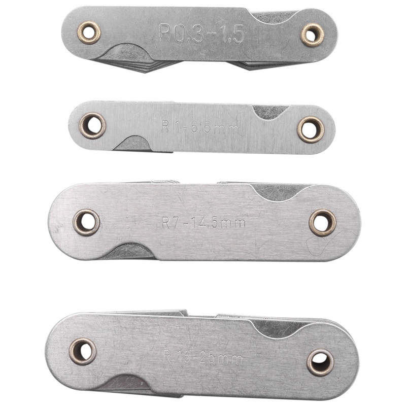 Radius Gauge Set,4Pcs Stainless Steel Radius Fillet Gauge Measuring Tool (R0.3-1.5/ R1-6.5/ R7-14.5/ R15-25)