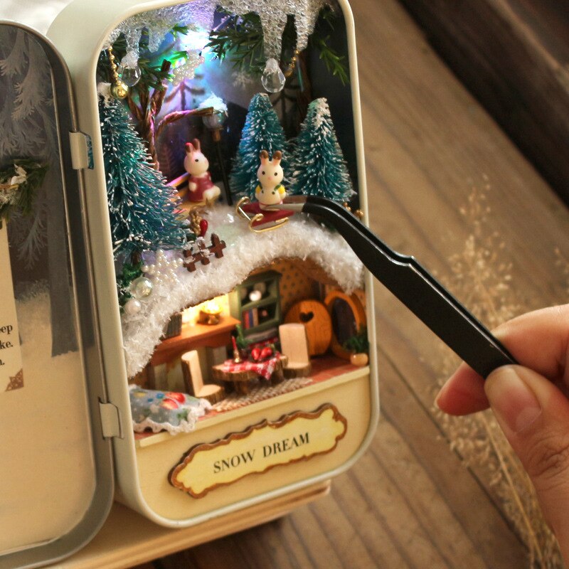 Doll House Furnitures Box Theatre Trilogy Dollhouse Snow Dream Forest Rhapsody Island Adventures Handmade Mini LED Light Crafts