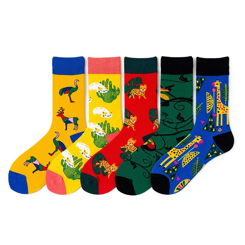 Bomuld unisex sport sokker fashionable harajuku farverige sjove print tegneserie mønster kjole sokker