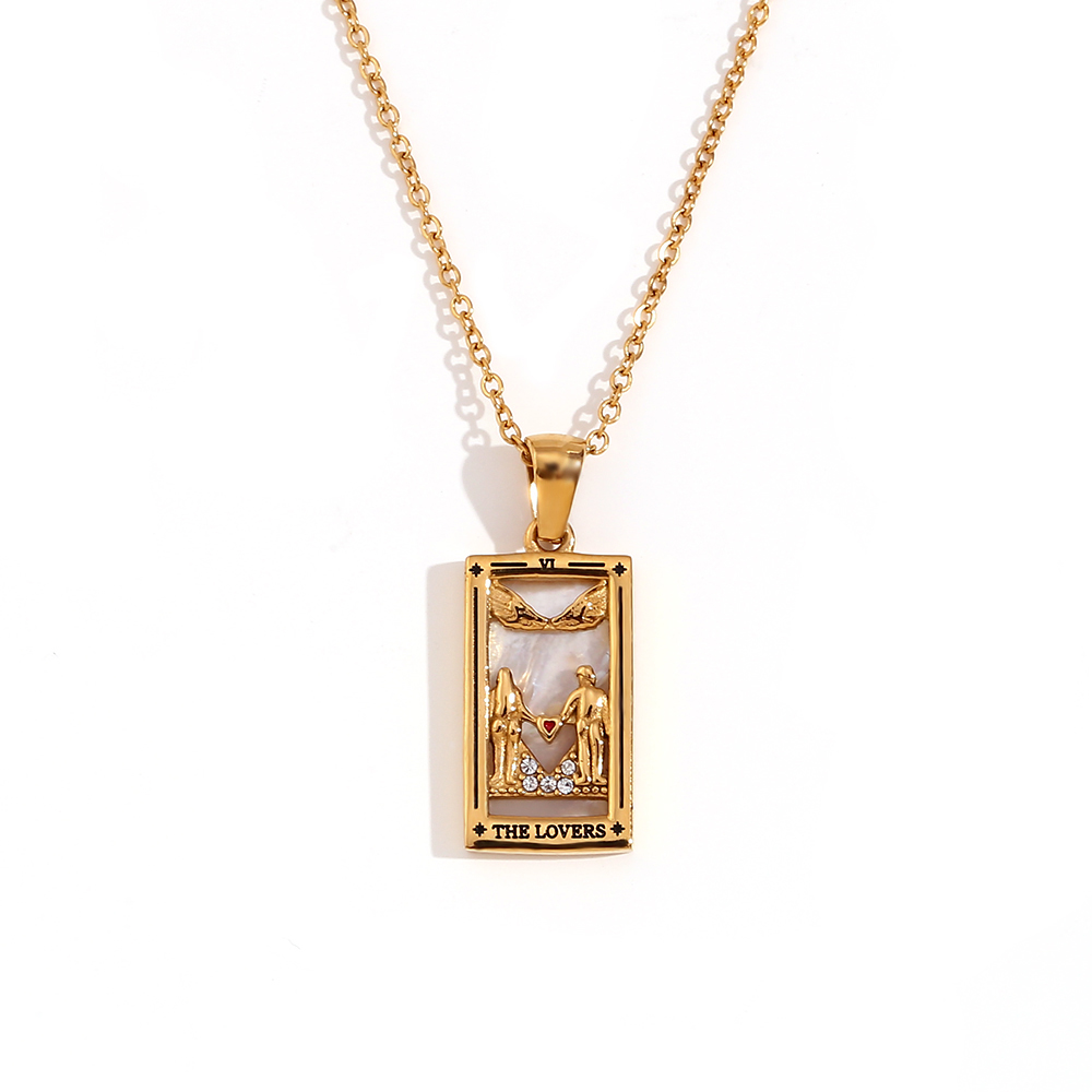 MamacitaSlay en Populry colgante Rectangular amantes de la emperatriz mago Tarot collar de acero inoxidable impermeable para mujeres: Rojo-marrón
