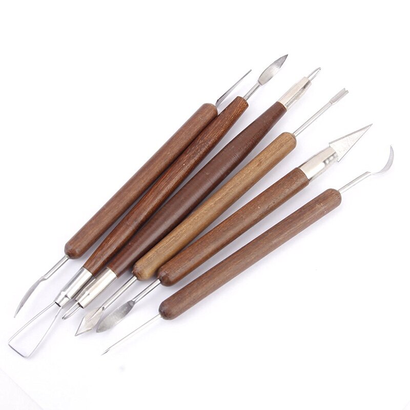 BMBY-Pottery Clay Sculpture Carving Modeling Tools Wooden Handle Set of 6pcs