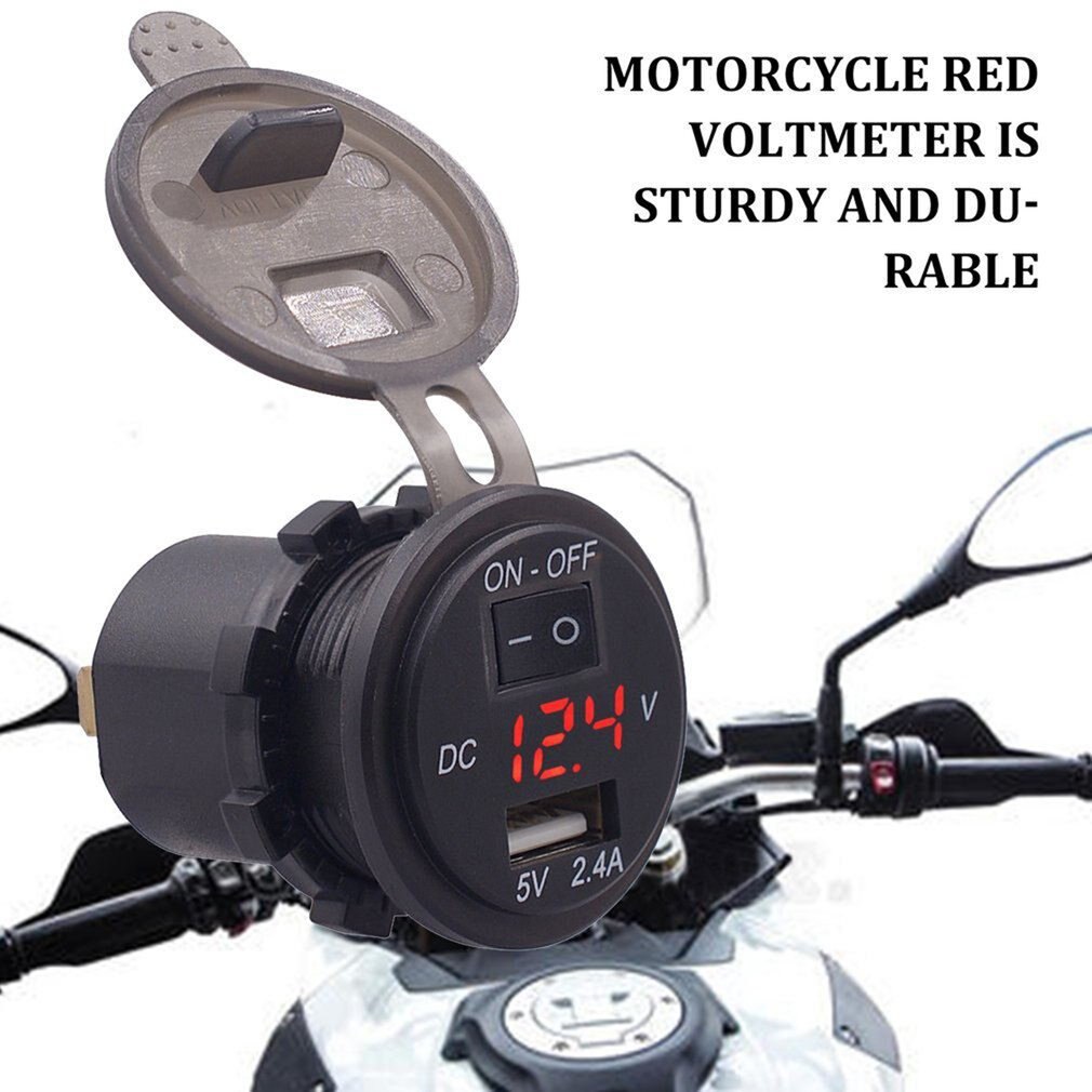 Auto Digitale Voltmeter 12V Waterdichte Volt Gauge Meter Usb Mobiele Telefoon Oplader Met Schakelaar Controle