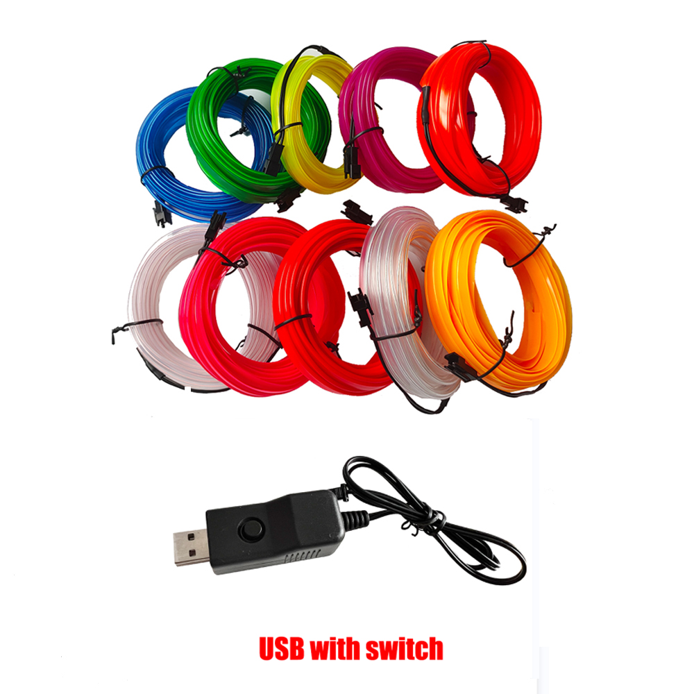 1/2/3/5m LED Car Interior Decoration Light EL Wiring Neon Strip For Auto DIY Flexible Ambient Light with USB Drive Ambient Lamp: RGB / 6500K / 7.5W
