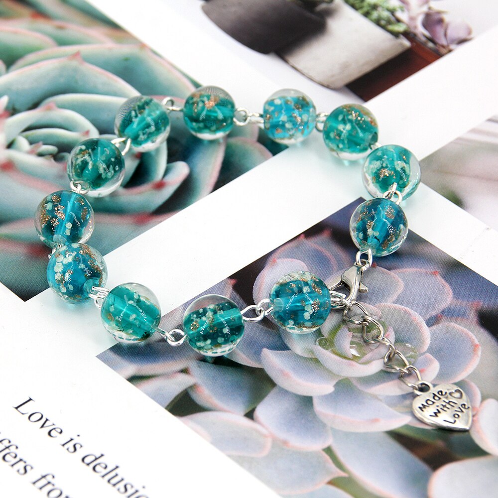 Vrouwen Armband, Blauw Lichtgevende Armband, Glow In The Dark, 8Mm Lichtgevende Glazen Bead Elastische Armband, Enkele Dame Zus Armband