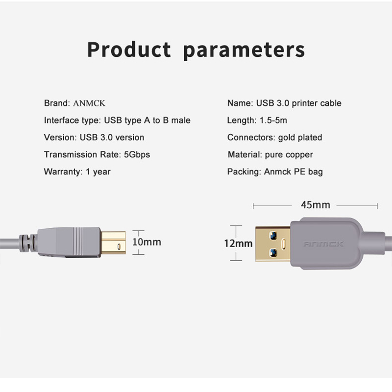 Anmck usb printer kabel usb type b han til en han usb 3.0 2.0 kabel til canon epson hp zjiang label printer dac 1.5m 3m 5m 10m