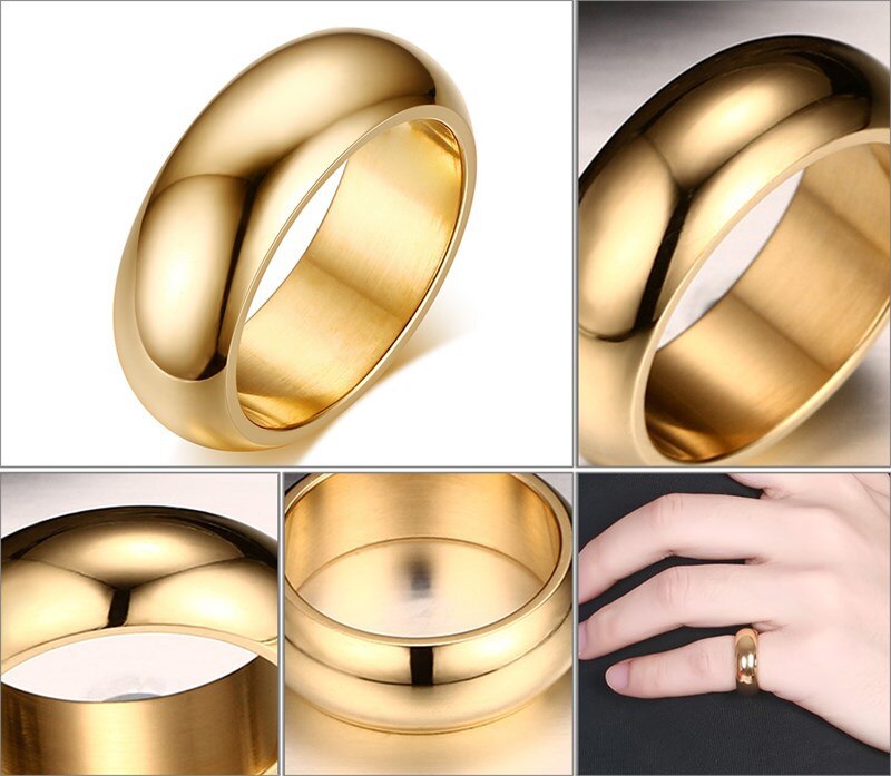 Plain Titanium High Polished Ring Band – Gold Plated Accent – Comfort Fit USA