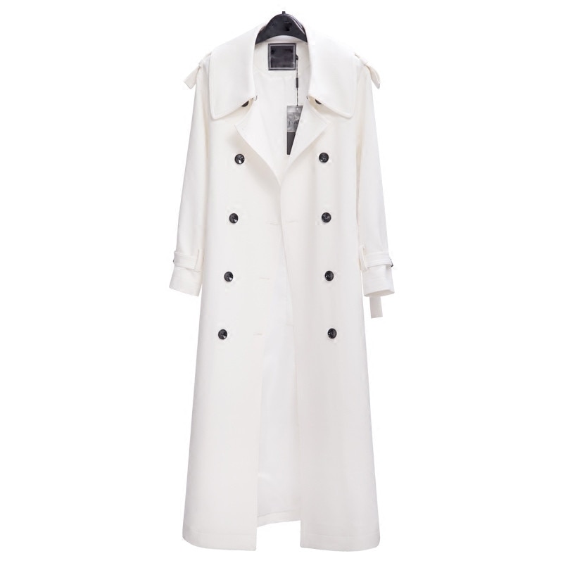 Lente Herfst Casual Lange Wit Windjack Vrouwen Mode Double-Breasted Slanke Lange Mouw Trenchcoat M607