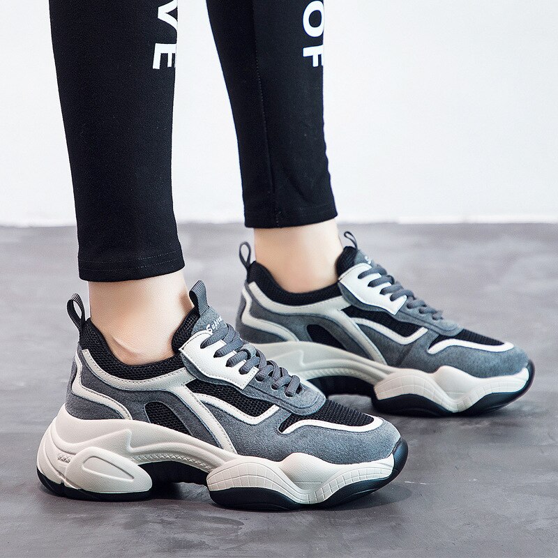 Autumn wild winter sponge cake shoes thick bottom plus velvet casual sports shoes running shoes women ZZ-310: Gray / 5