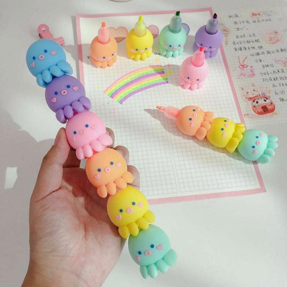 Surligneur de poulpe Kawaii, ensemble de stylos à surligneur Kawaii, pour peinture, Note, papeterie scolaire