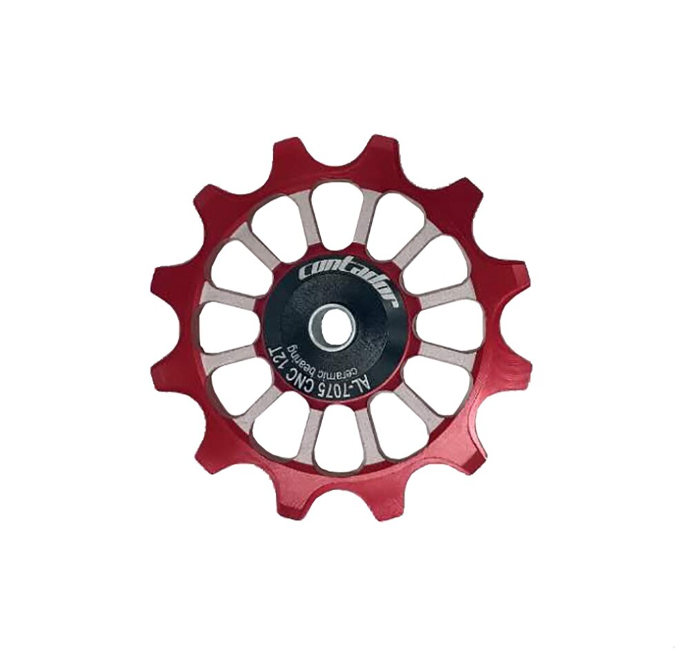 Bicycle rear derailleur ceramic guide wheel 11T / 12T / 13T / 18T ceramic bearing guide wheel variable speed tensioner: Red  12T
