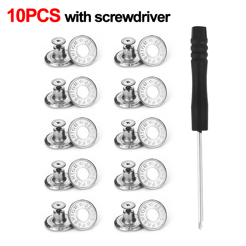 10 Stuks Jeans Knoppen Vervanging 17 Mm Geen Naaien Metalen Knop Reparatie Kit Nailless Verwijderbare Jean Knoppen Naaien Accessoires: Antiek Zilver