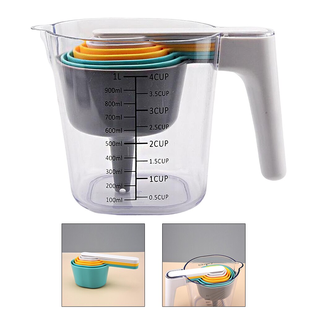 Stackable Measuring Cups and Spoons 1L Measuring Cup 6 Mesuring Spoons